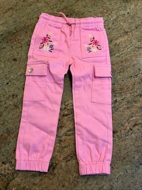 Real Love toddler pink cargo pants with floral embroidery, Size: 2T